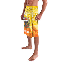 Bhutan Christmas Lavalava with Takin Reindeer Antlers Santa Hat and Yellow Orange Holiday Pattern - Wonder Print Shop