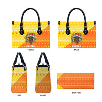 Bhutan Christmas Leather Bag with Takin Reindeer Antlers Santa Hat and Yellow Orange Holiday Pattern - Wonder Print Shop