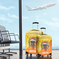 Bhutan Christmas Luggage Cover with Takin Reindeer Antlers Santa Hat and Yellow Orange Holiday Pattern - Wonder Print Shop