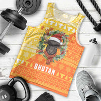 Bhutan Christmas Men Tank Top with Takin Reindeer Antlers Santa Hat and Yellow Orange Holiday Pattern - Wonder Print Shop