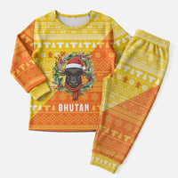 Bhutan Christmas Pajama Set with Takin Reindeer Antlers Santa Hat and Yellow Orange Holiday Pattern - Wonder Print Shop