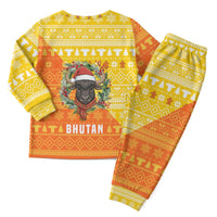 Bhutan Christmas Pajama Set with Takin Reindeer Antlers Santa Hat and Yellow Orange Holiday Pattern - Wonder Print Shop