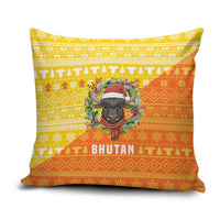 Bhutan Christmas Pillow Cover with Takin Reindeer Antlers Santa Hat and Yellow Orange Holiday Pattern - Wonder Print Shop