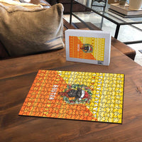 Bhutan Christmas Puzzle with Takin Reindeer Antlers Santa Hat and Yellow Orange Holiday Pattern - Wonder Print Shop