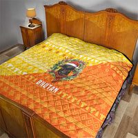 Bhutan Christmas Quilt with Takin Reindeer Antlers Santa Hat and Yellow Orange Holiday Pattern - Wonder Print Shop