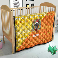 Bhutan Christmas Quilt with Takin Reindeer Antlers Santa Hat and Yellow Orange Holiday Pattern - Wonder Print Shop