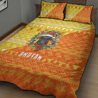 Bhutan Christmas Quilt Bed Set with Takin Reindeer Antlers Santa Hat and Yellow Orange Holiday Pattern - Wonder Print Shop
