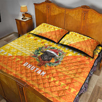 Bhutan Christmas Quilt Bed Set with Takin Reindeer Antlers Santa Hat and Yellow Orange Holiday Pattern - Wonder Print Shop