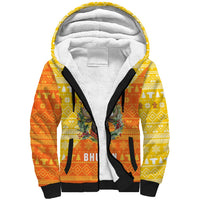 Bhutan Christmas Sherpa Hoodie with Takin Reindeer Antlers Santa Hat and Yellow Orange Holiday Pattern - Wonder Print Shop