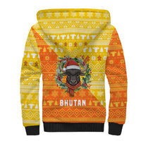 Bhutan Christmas Sherpa Hoodie with Takin Reindeer Antlers Santa Hat and Yellow Orange Holiday Pattern - Wonder Print Shop
