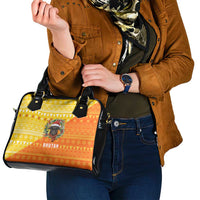 Bhutan Christmas Shoulder Handbag with Takin Reindeer Antlers Santa Hat and Yellow Orange Holiday Pattern - Wonder Print Shop