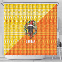 Bhutan Christmas Shower Curtain with Takin Reindeer Antlers Santa Hat and Yellow Orange Holiday Pattern - Wonder Print Shop