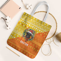 Bhutan Christmas Tote Bag with Takin Reindeer Antlers Santa Hat and Yellow Orange Holiday Pattern - Wonder Print Shop