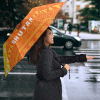 Bhutan Christmas Umbrella with Takin Reindeer Antlers Santa Hat and Yellow Orange Holiday Pattern - Wonder Print Shop