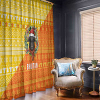 Bhutan Christmas Window Curtain with Takin Reindeer Antlers Santa Hat and Yellow Orange Holiday Pattern - Wonder Print Shop