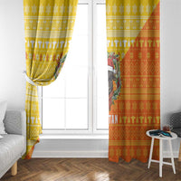 Bhutan Christmas Window Curtain with Takin Reindeer Antlers Santa Hat and Yellow Orange Holiday Pattern - Wonder Print Shop