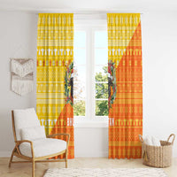 Bhutan Christmas Window Curtain with Takin Reindeer Antlers Santa Hat and Yellow Orange Holiday Pattern - Wonder Print Shop