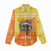 Bhutan Christmas Women Casual Shirt with Takin Reindeer Antlers Santa Hat and Yellow Orange Holiday Pattern - Wonder Print Shop