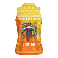 Bhutan Christmas Women Sleeveless Polo Shirt with Takin Reindeer Antlers Santa Hat and Yellow Orange Holiday Pattern - Wonder Print Shop