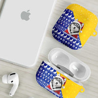 Bosnia and Herzegovina Christmas AirPods Case with Husky Dog Santa Hat and Blue Yellow Snowflake Pattern - Wonder Print Shop