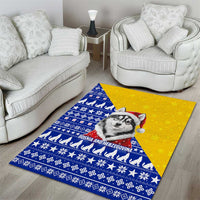 Bosnia and Herzegovina Christmas Area Rug with Husky Dog Santa Hat and Blue Yellow Snowflake Pattern - Wonder Print Shop