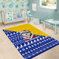 Bosnia and Herzegovina Christmas Area Rug with Husky Dog Santa Hat and Blue Yellow Snowflake Pattern - Wonder Print Shop