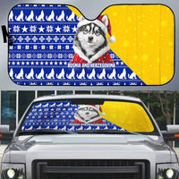 Bosnia and Herzegovina Christmas Auto Sun Shade with Husky Dog Santa Hat and Blue Yellow Snowflake Pattern - Wonder Print Shop