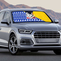 Bosnia and Herzegovina Christmas Auto Sun Shade with Husky Dog Santa Hat and Blue Yellow Snowflake Pattern - Wonder Print Shop