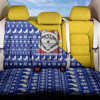 Bosnia and Herzegovina Christmas Back Car Seat Cover with Husky Dog Santa Hat and Blue Yellow Snowflake Pattern - Wonder Print Shop