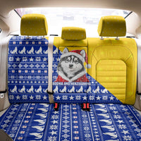 Bosnia and Herzegovina Christmas Back Car Seat Cover with Husky Dog Santa Hat and Blue Yellow Snowflake Pattern - Wonder Print Shop