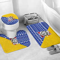 Bosnia and Herzegovina Christmas Bathroom Set with Husky Dog Santa Hat and Blue Yellow Snowflake Pattern - Wonder Print Shop