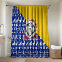 Bosnia and Herzegovina Christmas Bathroom Set with Husky Dog Santa Hat and Blue Yellow Snowflake Pattern - Wonder Print Shop