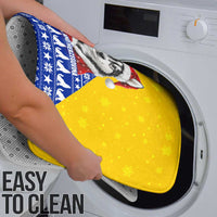 Bosnia and Herzegovina Christmas Bathroom Set with Husky Dog Santa Hat and Blue Yellow Snowflake Pattern - Wonder Print Shop