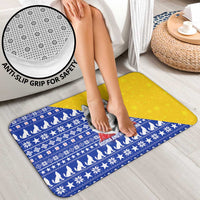 Bosnia and Herzegovina Christmas Bathroom Set with Husky Dog Santa Hat and Blue Yellow Snowflake Pattern - Wonder Print Shop