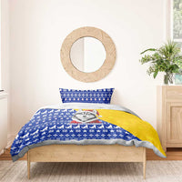 Bosnia and Herzegovina Christmas Bedding Set with Husky Dog Santa Hat and Blue Yellow Snowflake Pattern - Wonder Print Shop