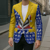 Bosnia and Herzegovina Christmas Blazer with Husky Dog Santa Hat and Blue Yellow Snowflake Pattern - Wonder Print Shop