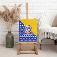 Bosnia and Herzegovina Christmas Canvas Wall Art with Husky Dog Santa Hat and Blue Yellow Snowflake Pattern - Wonder Print Shop