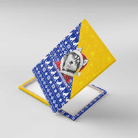 Bosnia and Herzegovina Christmas Canvas Wall Art with Husky Dog Santa Hat and Blue Yellow Snowflake Pattern - Wonder Print Shop