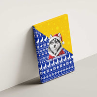 Bosnia and Herzegovina Christmas Canvas Wall Art with Husky Dog Santa Hat and Blue Yellow Snowflake Pattern - Wonder Print Shop