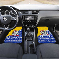 Bosnia and Herzegovina Christmas Car Mats with Husky Dog Santa Hat and Blue Yellow Snowflake Pattern - Wonder Print Shop