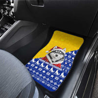 Bosnia and Herzegovina Christmas Car Mats with Husky Dog Santa Hat and Blue Yellow Snowflake Pattern - Wonder Print Shop