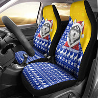 Bosnia and Herzegovina Christmas Car Seat Cover with Husky Dog Santa Hat and Blue Yellow Snowflake Pattern - Wonder Print Shop