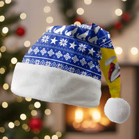 Bosnia and Herzegovina Christmas Santa Hat with Husky Dog Santa Hat and Blue Yellow Snowflake Pattern - Wonder Print Shop
