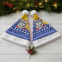 Bosnia and Herzegovina Christmas Santa Hat with Husky Dog Santa Hat and Blue Yellow Snowflake Pattern - Wonder Print Shop