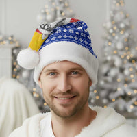 Bosnia and Herzegovina Christmas Santa Hat with Husky Dog Santa Hat and Blue Yellow Snowflake Pattern - Wonder Print Shop