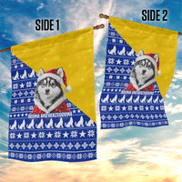 Bosnia and Herzegovina Christmas Garden Flag with Husky Dog Santa Hat and Blue Yellow Snowflake Pattern - Wonder Print Shop