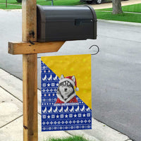 Bosnia and Herzegovina Christmas Garden Flag with Husky Dog Santa Hat and Blue Yellow Snowflake Pattern - Wonder Print Shop
