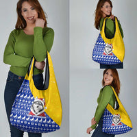Bosnia and Herzegovina Christmas Grocery Bag with Husky Dog Santa Hat and Blue Yellow Snowflake Pattern - Wonder Print Shop