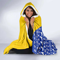 Bosnia and Herzegovina Christmas Hooded Blanket with Husky Dog Santa Hat and Blue Yellow Snowflake Pattern - Wonder Print Shop