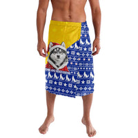 Bosnia and Herzegovina Christmas Lavalava with Husky Dog Santa Hat and Blue Yellow Snowflake Pattern - Wonder Print Shop